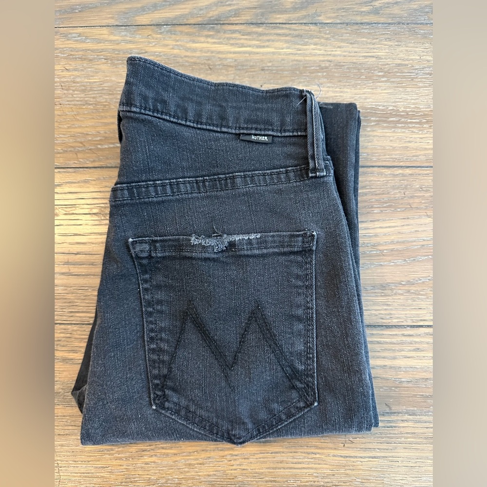 MOTHER The Pixie Dazzler Ankle Fray Charcoal Denim Jeans Size 26